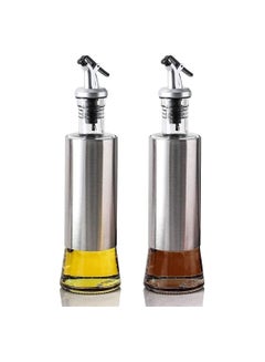 Buy VIO 2 PCS Glass Oil Dispenser Bottle with Steel Cover, Seasoning Glass Oil Bottle, Leakproof Stainless Steel Cruet Thickened Glass Bottle (300 ML) in UAE