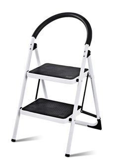 Buy Foldable Step Ladder With Rubber Hand Grip White Black 38inch in UAE