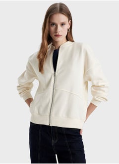 Buy Oversize Fit Bomber Collar Thick Sweatshirt Fabric in UAE