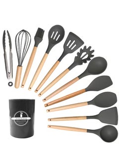 Buy 11-Piece Cooking Utensils Set With Handles Black/Brown 11.93inch in Saudi Arabia