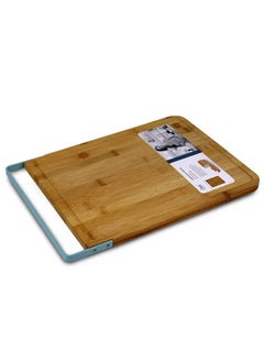 Buy Natural Bamboo Cutting Board Chopping Board With Trench And Metal Handles in UAE