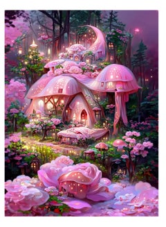 Buy SYOSI 5D Diamond Painting, Pink Mushroom Cottage DIY Diamond Painting Set, Painting Art Landscape Picture Arts Diamond Painting Set for Home Wall Decor (11.8 x 15.7inch) in UAE