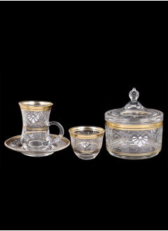 Buy 20-Piece Tea & Coffee Glass Set Clear/Gold/White, Serve for 6 in Saudi Arabia