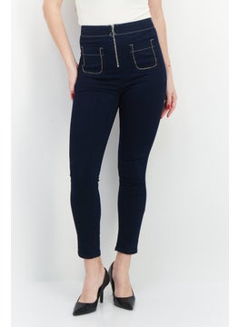 اشتري Women Regular Fit Plain Stretchable Denim, Navy Blue في الامارات