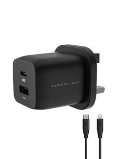 Buy GaN Charger Dual Port With 1.2m USB C to Lightning Cable, Fast Charging Support - Black in UAE