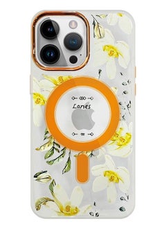 اشتري Case for Apple iPhone 14 PRO Romantique Floral Design Fashion Flower Compatible with MagSafe & Wireless Charging Cover YELLOW في الامارات