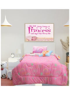 اشتري 3-Piece Kidz Klub Barbie Doll Pink Comforter Twin Set Fabric 160TC Cotton Digital Print Panel 1xComforter 160x230 cm, 1xPillow Case 50x75 cm, 1xCushion Cover 40x40 cm في الامارات