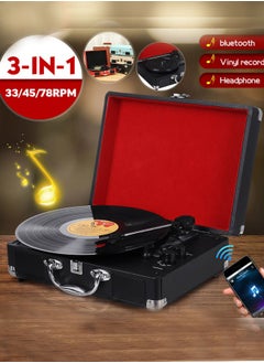 Buy Vinyl Record Player with USB Turntable 3 Speed Built-in Stereo Speakers, Supports USB/RCA Output/Headphone Jack/MP3/Mobile Music Player Carrying Case Design(Black) in Saudi Arabia