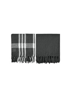 Buy Set Of 2 Home Décor Rustic Couch Sofa Chair Bed Plaid Throw Blanket With Fringes Soft Warm Cozy Light Weight For Travelling In All Season 100 Percent Cotton Grey 127X154 Cm in Saudi Arabia