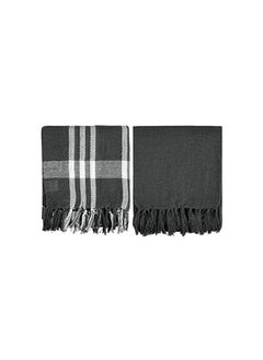 اشتري Set Of 2 Home Décor Rustic Couch Sofa Chair Bed Plaid Throw Blanket With Fringes Soft Warm Cozy Light Weight For Travelling In All Season 100 Percent Cotton Grey 127X154 Cm في السعودية