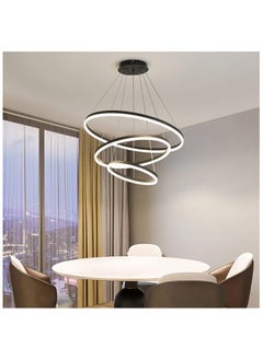 Buy LED Pendant Light, Modern Chandeliers for Living Room, 3-Ring Circles LED Pendant Light Fixture Chandelier for Dining Room, Adjustable Height, Tri-Color Dimmable, Black Finish in Saudi Arabia