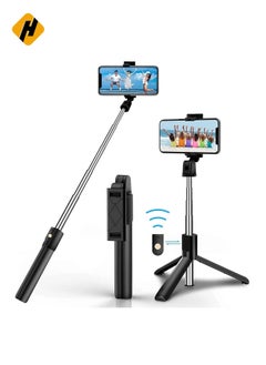 Buy Selfie Stick Tripod, Extendable 3 in 1 Aluminum Bluetooth Selfie Stick with Wireless Remote and Tripod Stand for iPhone 13/13 Pro/12/11/11 Pro/XS Max/XS/XR/X/8/7, Samsung Smartphones, Black in UAE