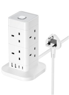 Buy Tower Extension Lead with USB Slots, 8 Way 4 USB (2 USB-A&2 USB C) Multi Plug Extension Tower，Surge Protected Extension Lead with Switch, 1.5 Meters Extension Cable for Home Office 13A 3250W in Saudi Arabia