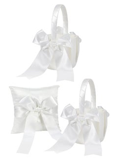 اشتري 2 Pcs Wedding Flower Girl Basket and Ring Bearer Pillows Set, Ivory Flower Girl Basket for Wedding Party Favor Decoration (White) في السعودية