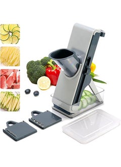 Buy Kitchen Slicer Adjustable Vegetable Slicer Chopper Safety Vegetable Cutter with Blade and Container Potato Onion Fruit Meat Multi-function Food Chopper in Saudi Arabia