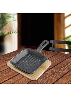 Buy Trendy Cast Iron Square Sizzling Pan With Base 23x14x4 cm in UAE