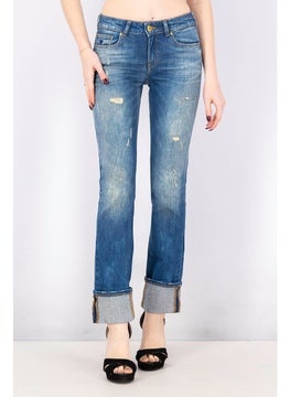 Buy Women Slim Fit Straight Leg Belt Loops Jeans, Blue in Saudi Arabia