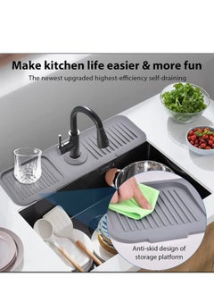 Buy Kitchen Silicone Sink Faucet Mat 60cm Splash Guard for Sink Faucet Absorbent Sink Protectors Mat Kitchen Sink Gadgets (Dark Grey) in UAE