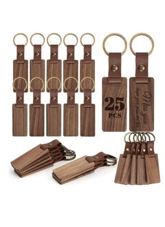 Buy 25 Pieces Leather Wood Keychain Blank, Wooden Keychain Blanks with Leather Strap, Unfinished Wooden Keychains for Laser Engraving, DIY Various Key Tags, Wood Crafts Gift in Saudi Arabia