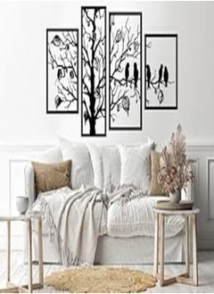 Buy Home Gallery Tree and birds 4 panels Wood Wall art Black 80x150 H01631 in Egypt