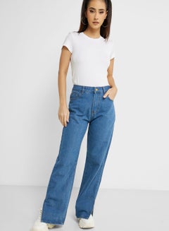 Buy High Waist Slit Hem Jeans in UAE