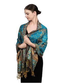 اشتري Achillea Soft Silky Reversible Paisley Pashmina Shawl Wrap Scarf w/Fringes (Teal) في الامارات