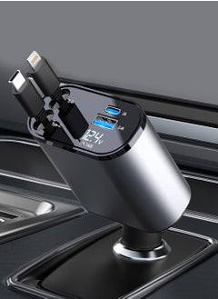 Buy Fashionable and practical car fast charger C USB port retractable design digital LED display 120W 4 in 1 in Saudi Arabia