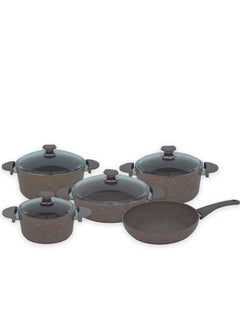 Buy OMS 9 PCS GRANITE CASSEROLE SET- 3002 BROWN- MADE IN TURKEY in UAE