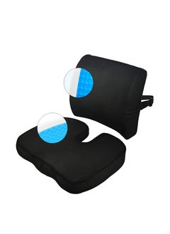 اشتري Seat Cushion and Lumbar Support Pillow, Luxe Memory Foam Chair Cushion and Back Pillow with Breahtable Cover, Washable Back Support Pillow for Home, Office, Car, Wheelchair, Black في السعودية