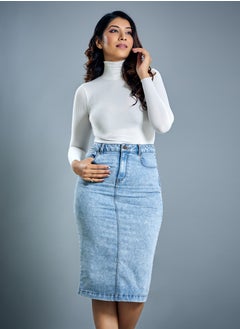 Buy Blue Washed Denim Skirt in UAE