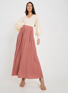 Buy Elastic Waist Pleated A-Line Maxi Skirt in Saudi Arabia