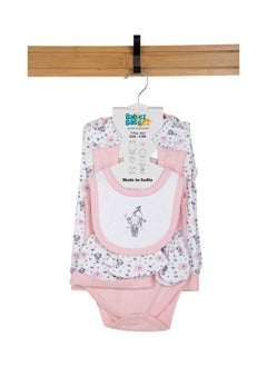 Buy 7 Piece Unisex 100% Cotton Set Include Bib, Socks, Mitten, Cap, Romper, Top And Bottom Set, Pink in UAE