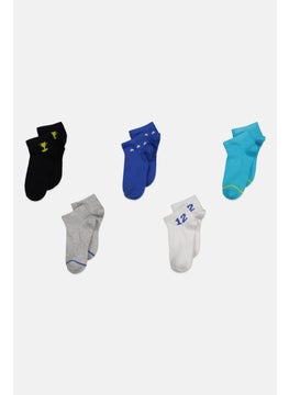 Buy Kids Boy 5 Pair Ankle Socks, White/Black Combo in UAE