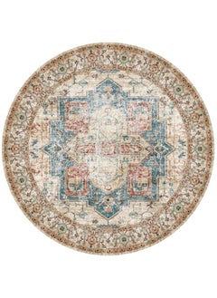 Buy Vintage Persian Turkish 160cm Ethnic Round Rug Carpet for Living Room and Office with TPE Backing, Machine Washable and Easy to Clean in Saudi Arabia