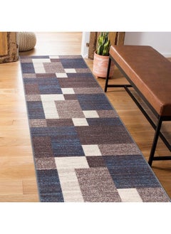 اشتري Modern Boxes Design Nonslip (Nonskid) Runner Rug 2' X 7' (22" X 84") Blue في الامارات