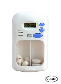 Buy Portable Mini Pill Box Timer with LCD Digital Electric Alarm Medicine Pill Case 2 Grids White Color Two Drawers Divided Plus Memory Fits Large Pills for Outdoor Travel Dispenser in Saudi Arabia