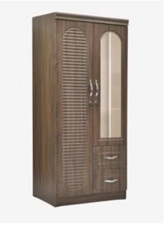 Buy 2 Door Wooden Wardrobe Cabinet Cupboard Engineered Wood Modern Stylish Heavy Duty With Mirror Oak in UAE