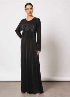 Buy Jersey Abaya With Silver Contrasting Panel in UAE