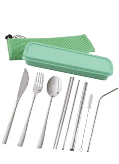 اشتري Portable Travel Utensils, Reusable Cutlery Camping Utensil Set with Case Including Stainless Steel Knife Fork Spoon Chopsticks Cleaning Brush Straws 8pcs في الامارات