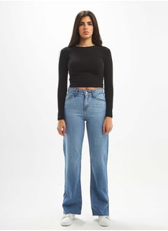 اشتري High-Waist Medium Washed Degrade Split Hem Straight Leg Jeans. في السعودية