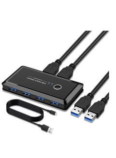 Buy USB Switch Selector, Computers Share 4 Port 2 Peripheral Switcher Adapter Hub PC Printer Scanner Mouse Keyboard with One Button Switch and 2 Pack USB 3.0 Cable in Saudi Arabia