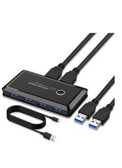 Buy USB Switch Selector, Computers Share 4 Port 2 Peripheral Switcher Adapter Hub PC Printer Scanner Mouse Keyboard with One Button Switch and 2 Pack USB 3.0 Cable in UAE