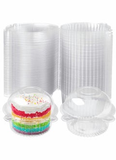 Buy 100 Pcs Individual Cake Box, Plastic Transparent Disposable Cupcake Container, Holder Original Top For Fruit Salad Bread Party in Saudi Arabia