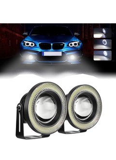 اشتري Car Eye Fog Light, 2PCS Universal Round Cob LED Fog Light, Super Bright with White Halo Eye Rings Headlight, Car Daytime Running Light Drl Driving Light Fog Light Bulb(White) في السعودية