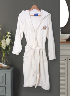Buy Cotton bathrobe with a pocket &head cap for unisex, 100% Egyptian cotton, ultra-soft, highly water-absorbent, color-fast and modern, ideal for daily use, resorts and spas L in UAE