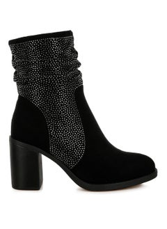 Buy Rhinestone Studded Slouchy Ankle Boots in Black in UAE