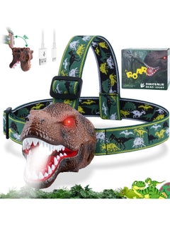 اشتري Dinosaur Headlamp for Kids Flashlight Rechargeable Led Headlights for Head Roar & Silent Mode, T-Rex Dinosaur Toys, Camping Gear, Birthday Gifts, for Boys Girls Adults في الامارات