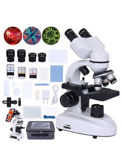 اشتري Compound Microscope 40X-2000X, Research Grade Professional Microscope with Dual Mechanical Stages & Coaxial Coarse/Fine Focus Knobs, Adult Microscope, Kids Students Adults Phone Adapter في الامارات