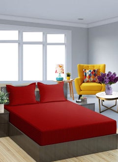 Buy Red Extra Deep Pocket King Size Sheets Cotton 3 Piece Sheet Set 200x200+20cm in UAE