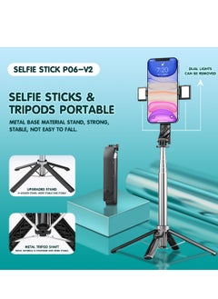 Buy Wireless Selfie Stick with Dual Lights, Adjustable Length, Multi-Angle Shooting, Detachable Rechargeable Remote Control, Black, 1.7m in Saudi Arabia